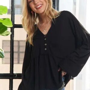 FREE PEOPLE | We The Free Black Button-Down Blouse / Tunic